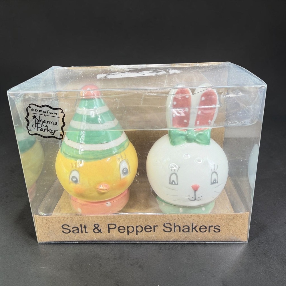 Johanna Parker Transpac Easter Chick and Bunny Salt and Pepper Shaker Set Sealed